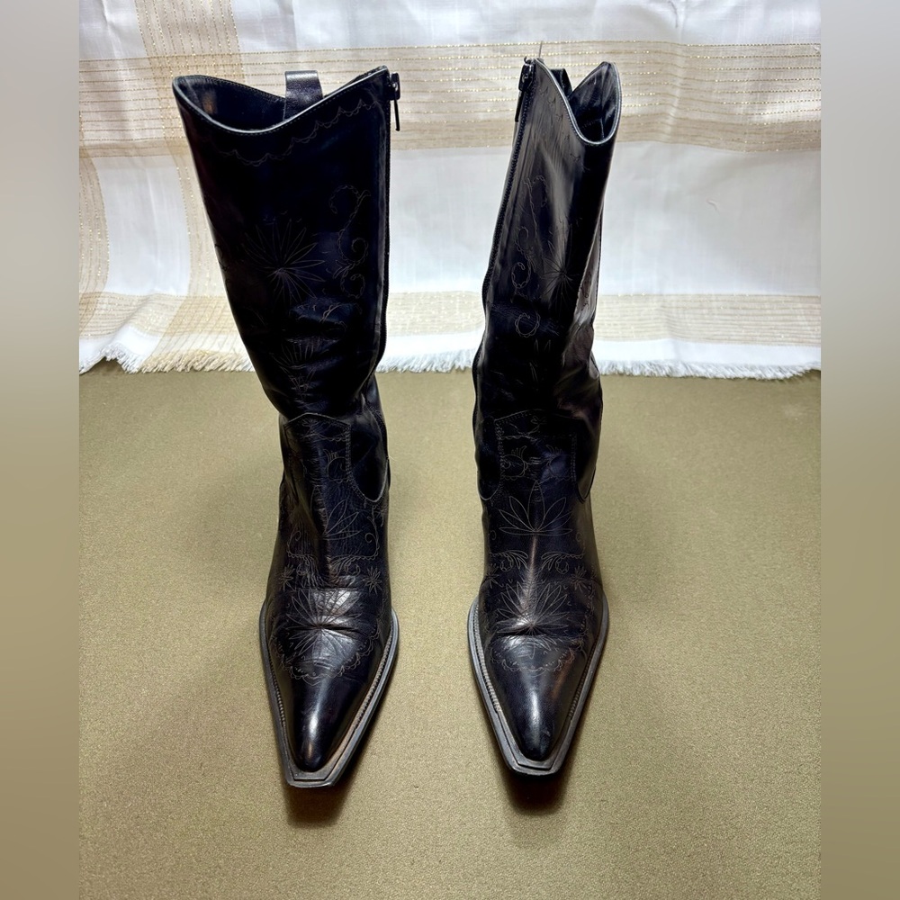 Black dressy boots these are great with skirts -pants very flattering and comfi